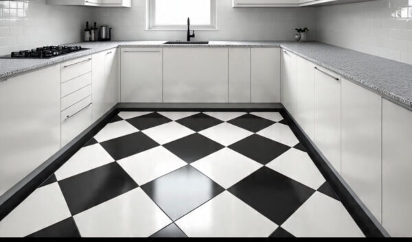 black and white floor tile.
